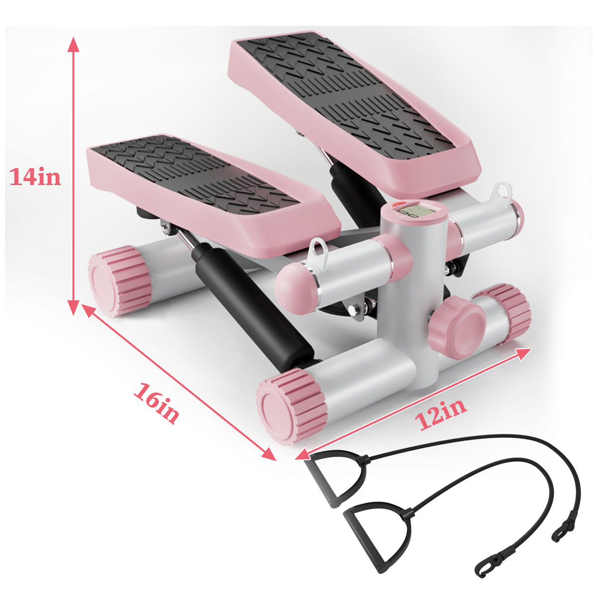 Steppers for Exercise, Stair Stepper with Resistance Bands, Mini Stepper with 330LBS Loading Capacity, Hydraulic Fitness Stepper with LCD Monitor, No Assembly Required